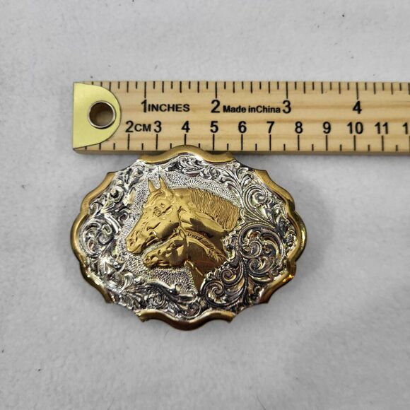 Vintage Crumrine Heavy Silver On Jewelers Bronze Reno Wild Horses Belt Buckle - Picture 3 of 6